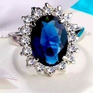 925 Sterling Silver Oval Blue Sapphire Ring